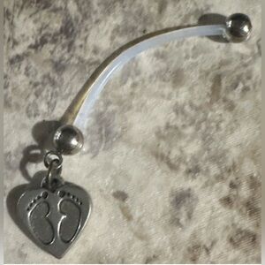 Pregnancy Belly Ring with Baby Footprint inside of Heart Charm